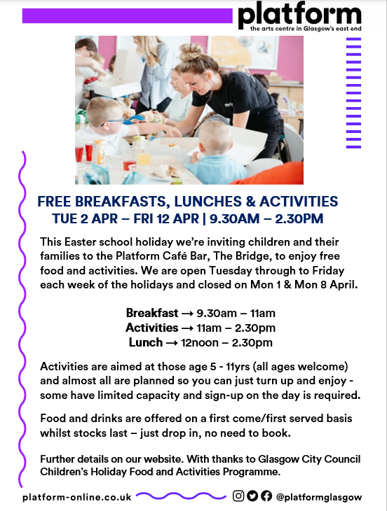 Free Easter food/activities programme at Platform